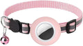 Tracker-Ready Breakaway Cat Collar (No Tracker Included) - Detachable GPS Holder + Safety Bell - Adjustable Reflective Collar with Quick-Release Buckle - for AirTag/Tile Compatible (Light Pink)