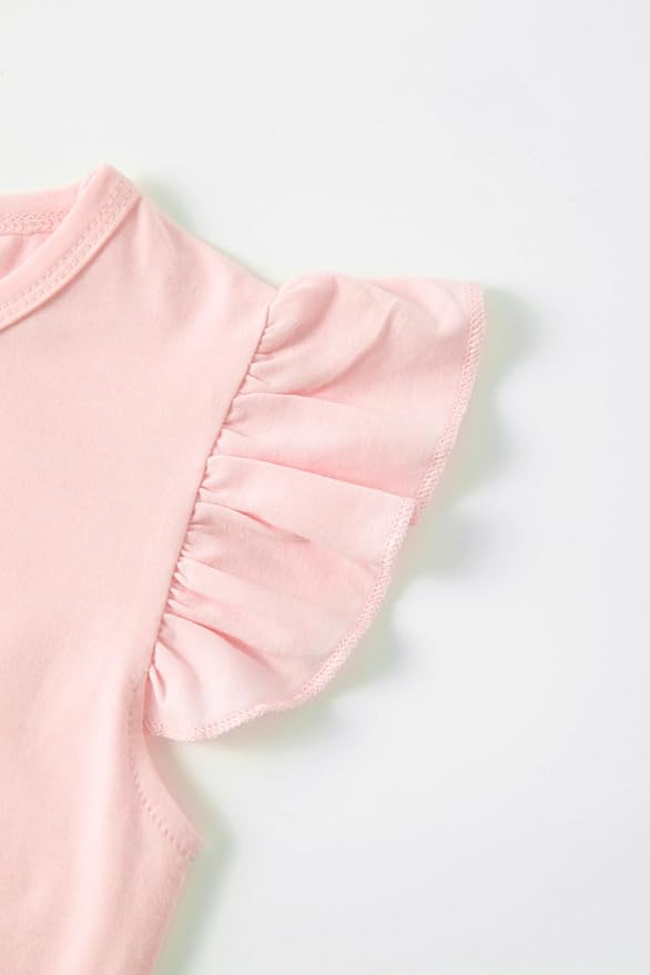Girls Skirt Set 2 Piece Outfit Toddler Summer Clothes Ruffle Sleeve T-Shirt Bow Knot Tutu Skirt Outfit Set