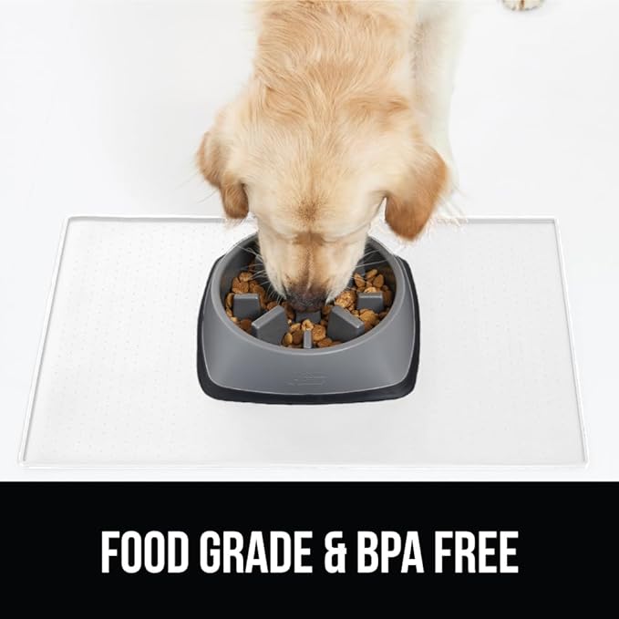 GORILLA GRIP 100% Waterproof Raised Edge BPA Free Silicone Pet Feeding Mat, Dog Cat Food Mats Contain Spills Protects Floors, Placemats for Cats and Dogs Water Bowl, Pets Accessories 32x24 White