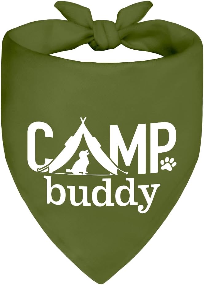 Camp Buddy Green Dog Bandana, Funny Puppy Scarf Photo Prop for Explore Outdoor Adventure Hiking Camping Mountain, Unique Gifts for Dog Lover, for Ranger, Pup Scouts Bandana