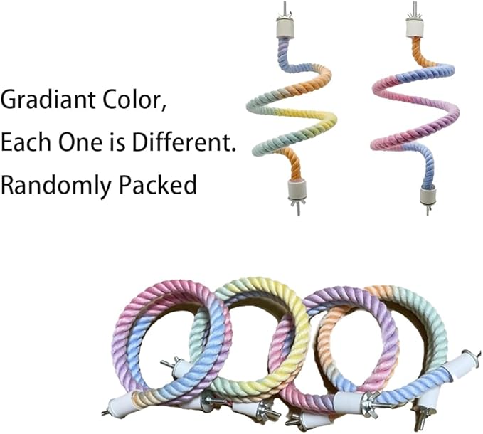 Gradient Colorful Bird Rope Perch Stand for Bird Cages Bendable Climbing Rope Cage Accessory Toy for Cockatiel Parakeet Budgie Lovebird Sugar Glider (31.4'')