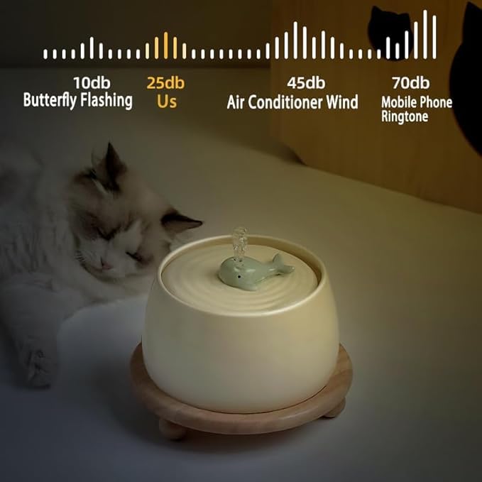 Ceramic Cat Water Fountain, 45oz/1.3L Ultra-Silent Automatic Pet Drinking Water Dispenser for Cats Indoor with Cute Design, Activated Carbon Filter, Perfect for Cats and Small Dogs (White)