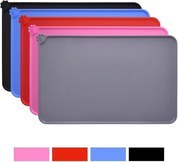 Guardians Silicone Dog Cat Bowl Mat, Non Slip Pet Feeding Mat, Waterproof, Grey, 18.5"x11.8"