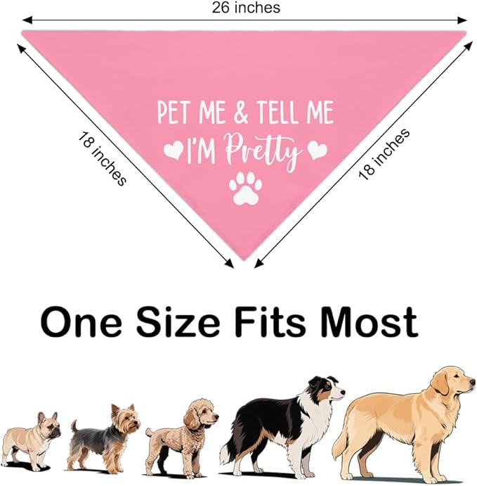 Pet Me & Tell Me I'm Pretty Pink Dog Bandana, Cute Adjustable Scarf for Pretty Puppy, Funny Photo Prop Accessories Decoration for Female Dog, for Puppy Owner Pet Lover