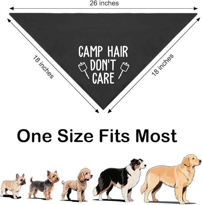 Camp Hair Don't Care Black Dog Bandana, Funny Outdoor Dog Bandana, Puppy Scarf Photo Prop for Outdoor Adventure Hiking Camping Mountain, Gifts for Ranger (Branches)