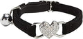 Heart Bling Cat Collar with Safety Belt and Bell Adjustable 8-10 inches for Kitten Cats (Black)