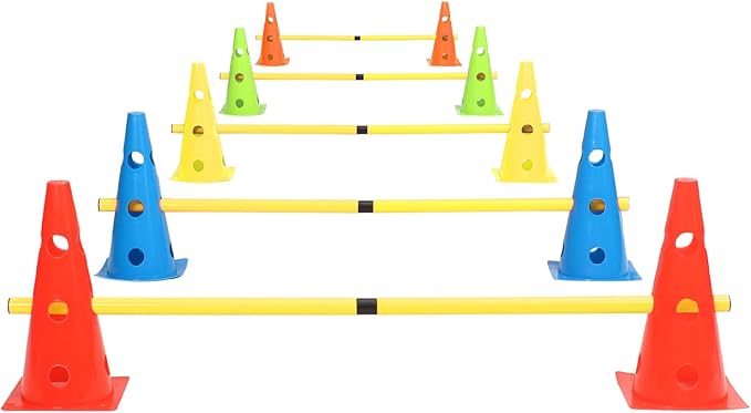 Dog Jump Agility Training Set Puppy Agility Training Hurdle 10 Cones & 5 Poles Combo for Backyard Adjustable Obstacle Training Course Equipment Outdoor Indoor