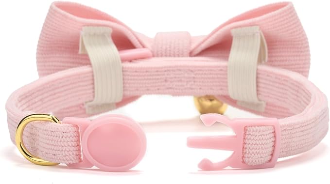 2 Pack Soft Corduroy Cat Collars with Bow Tie & Bell Adjustable Breakaway Bowtie Kitten Collar for Girl Boy Kittens(Blue & Pink)