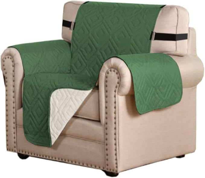 H.VERSAILTEX Reversible Chair Cover Furniture Protector Anti-Slip Couch Cover Water Resistant 2" Elastic Straps Chair Slipcover Pets Fit Seat Width Up to 21" (Chair:75" x 65", Christmas Green/Beige)