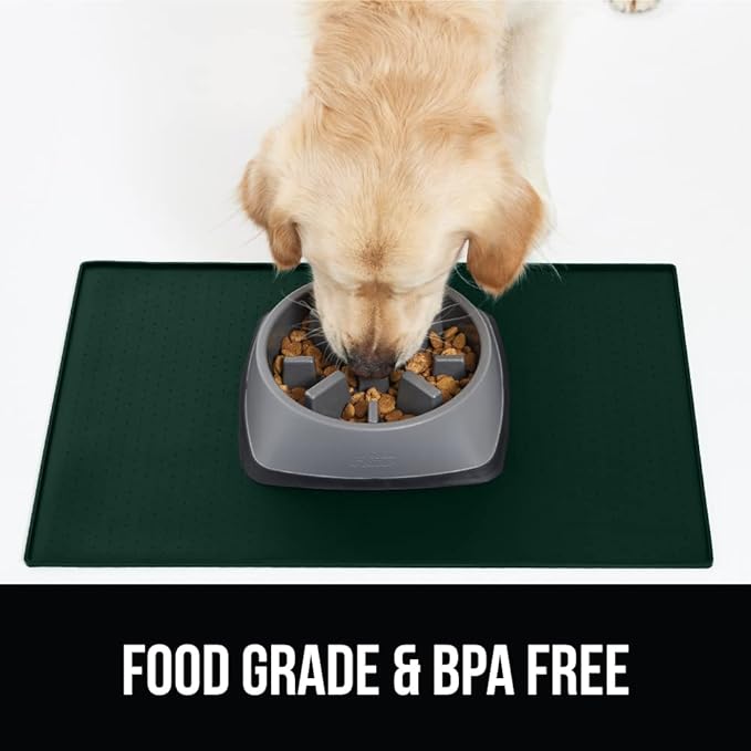 GORILLA GRIP 100% Waterproof Raised Edge BPA Free Silicone Pet Feeding Mat, Dog Cat Food Mats Contain Spills Protects Floors, Placemats for Cats and Dogs Water Bowl, Pets Accessories 16x10, Green