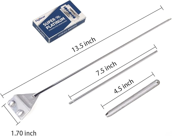 HOTOOLME Aquarium Scraper, 25.6" Stainless Steel Scraper Cleaning Razor with 10 Blades for Glass Aquarium Fish Tank