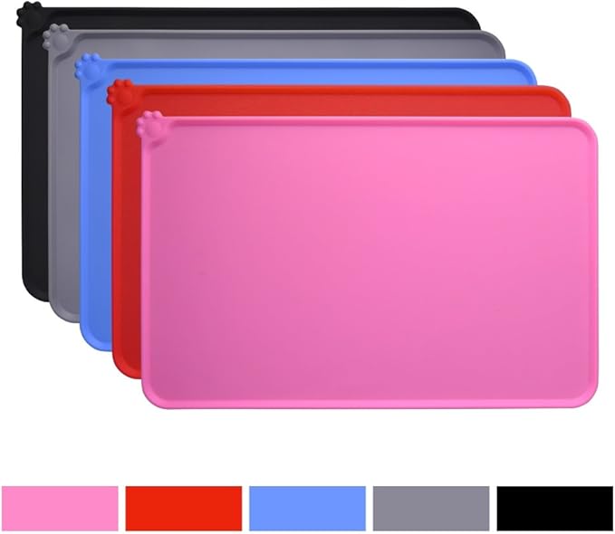 Dog Food Mat, Silicone Dog Cat Bowl Mat, Non Slip Pet Feeding Mat Waterproof Dog Placemat for Small Animals (18.5"x11.8", Pink)