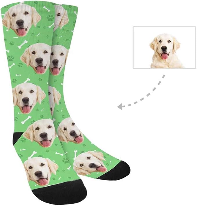 Custom Face Socks, Personalized Dog Lover Pet Photo Picture on Socks Unisex Athletic Crew Socks for Men Women
