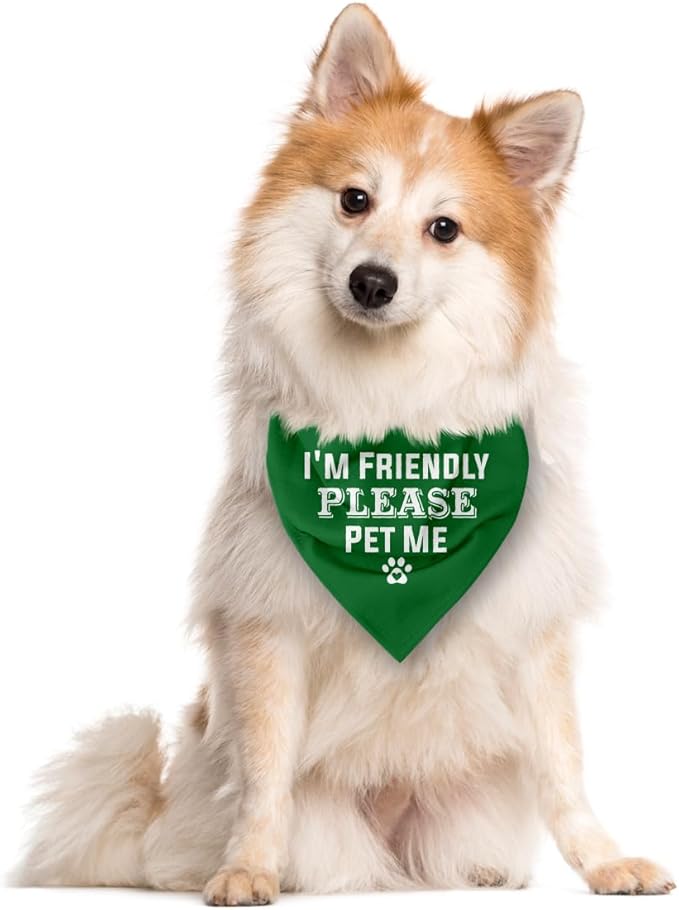 I'm Friendly Please Pet Me Dog Bandana - Green Triangle Scarf for Small to Large Dogs (D50)
