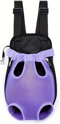Pet Dog Carrier Backpack, Portable Breathable Mesh Chest Carrier, Polyester Woven Double Shoulder Pet Bag for Outdoor Adventures (Purple, Medium)