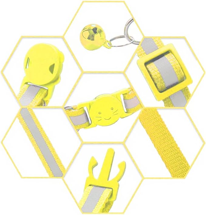 2 Pack Breakaway Cat Collars with Bells, Reflective Design and Claw Print Design, Safety Buckle, Adjustable 7.5-12.5 Inches for Kittens & Cats (Yellow)