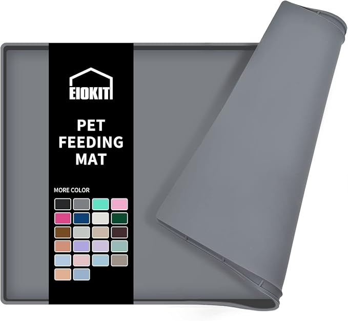 Dog Food Mat,Silicone Waterproof Food Tray,Non Slip Pet Bowl Mats Placemat,0.6" Raised Edge,Suitable for Most Small and Medium Sized Pets,18.5" x 11.5"