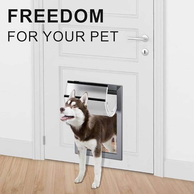Rescumascer Large Dog Door with Aluminum Frame, Two Sliding Panels, Doggy Door for Large Dogs up to 80 Lbs