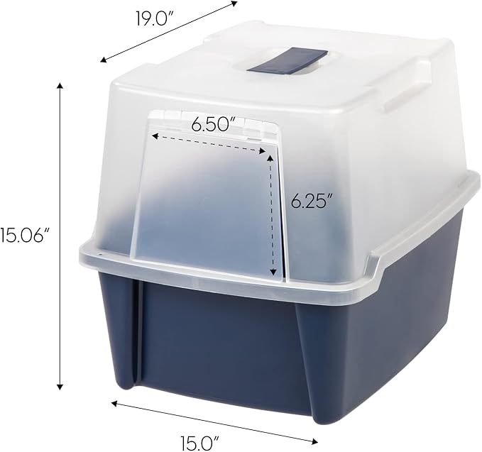 IRIS USA Cat Litter Box, Litter Box Enclosure with Scoop and Front Door Flap, Covered Kitty Litter Box for Privacy, Portable, Easy to Clean, Navy