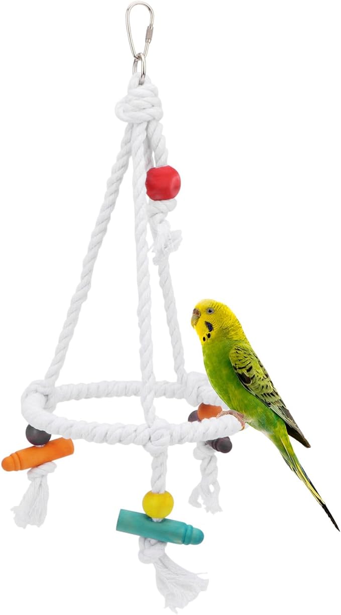 Hypeety Pet Bird Parrot Swing - Hanging Hammock for Parakeets, Budgies, Conures & Quaker Parrots - Cotton Rope Round Swing Toy