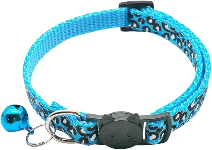 Reflective 2 Pack Breakaway Cat Collars with Bell Leopard Pattern Cute Kitty Adjustable 7.5-12.5 Inch Safe Kitten Collars Charms (Blue)