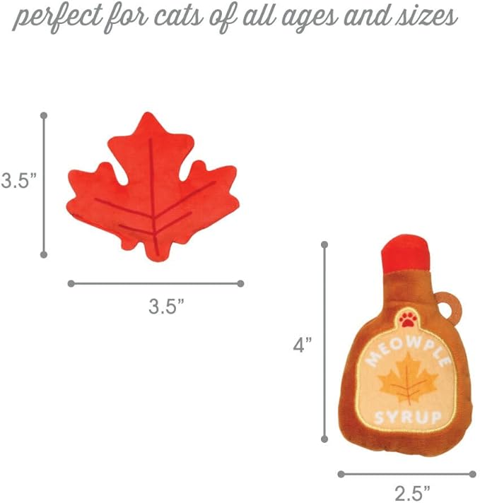 Pearhead Fall Maple Leaf Cat Toy Set – 2-Pack Crinkle and Catnip Teaser Toys for Thanksgiving, Autumn Interactive Play, Kitten Chase Exercise Gift