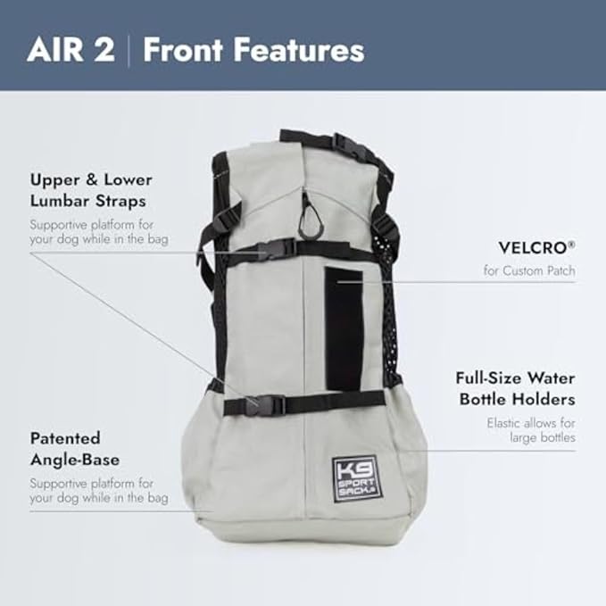 K9 Sport Sack Air 2 - Small, Light Grey - Ideal for Dogs with 13-16” Back Length - Durable, Breathable Backpack-Style Carrier - Perfect for Walks, Short Hikes & Public Transportation