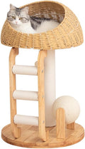 Wood Cat Tree for Large Cats, Modern Cat Tree Tower with Wide Shelves Cotton Scratching Posts, Super Sturdy Base, Cozy Perches, and Interactive Toys for Indoor Kittens