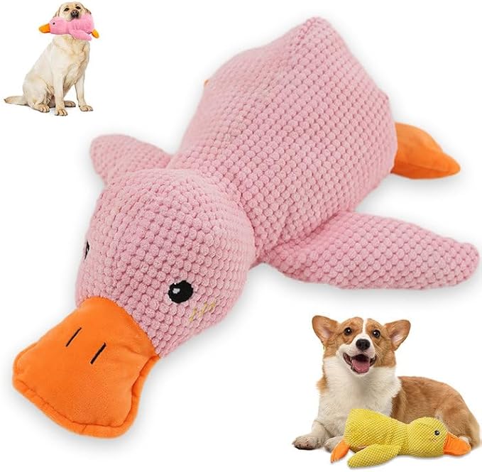 Dog Toys for Aggressive Chewers,2025 Upgraded Dog Chew Toys for Small Large Dogs,Indestructible Puppy Teething Toys,Plush Yellow Stuffed Duck Toy (Pink, Large)