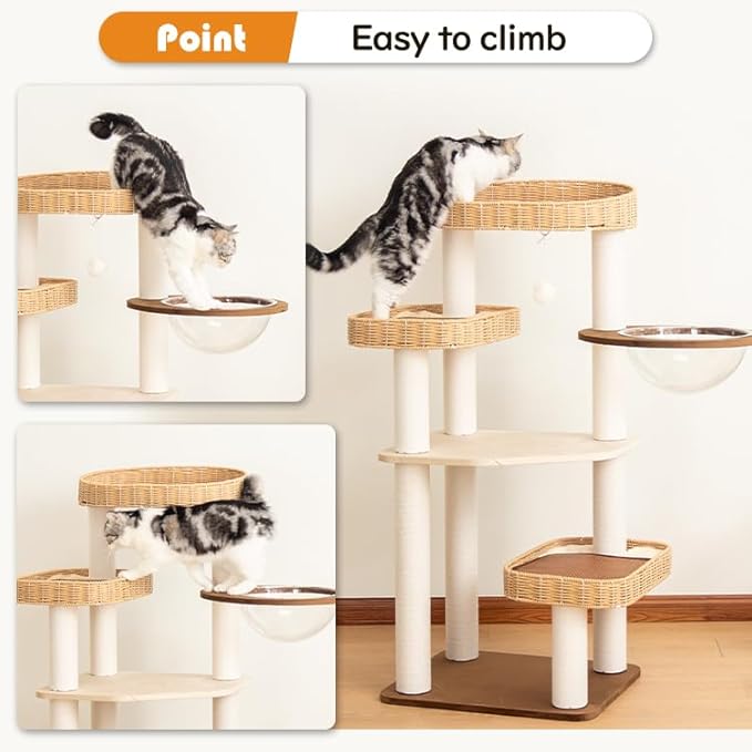 Modern Cat Tree for Large Cats, 48-Inch Tall Cat Tree Tower with Wide Shelves Cotton Scratching Posts, Super Sturdy Base, Cozy Perches, and Interactive Toys for Indoor