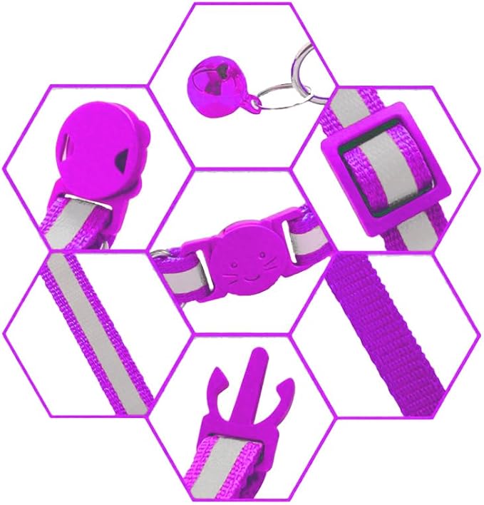 2 Pack Breakaway Cat Collars with Bells, Reflective Design and Claw Print Design, Safety Buckle Kitten Collars Adjustable from 7.5 to 12.5 Inches (Purple)
