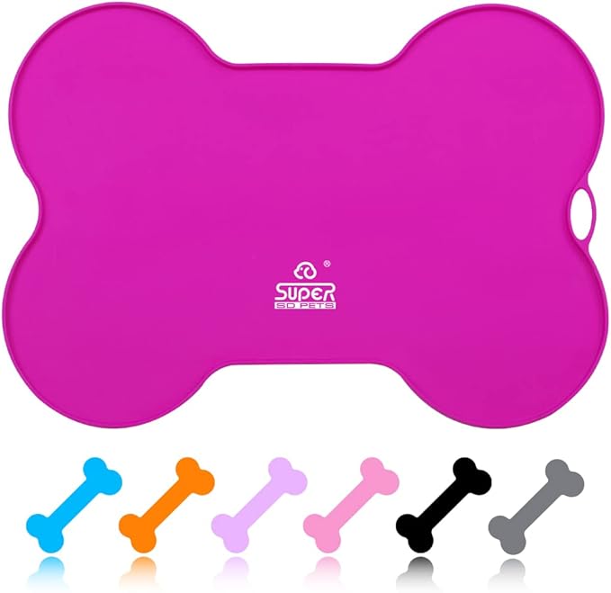 Super Design Dog Food Mat Dog Bowl Mat for Food and Water Silicone Non Spill Cat Feeding Mat Puppy Placemat Waterproof - 20.5" x 14.5", Rose