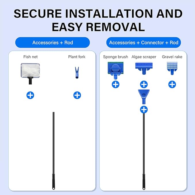 5 in 1 Fish Tank Cleaner Kit Aquarium Cleaning Tools with 19 Inch Anti-Slip Handle Fish Tank Cleaner with Algae Scraper and Fish Net