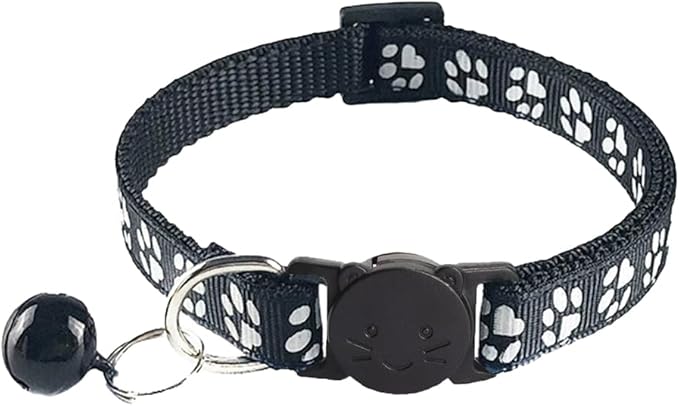 2 Pack Breakaway Cat Collars with Bells, Reflective Design and Claw Print Design, Safety Buckle, Adjustable 7.5-12.5 Inches for Kittens & Cats (Black)
