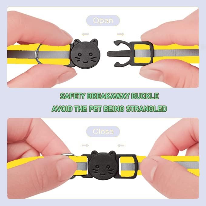 2 Pack Cat Collars Quick Release Reflective Kitten Collar with Bell & Safety Release (Yellow)