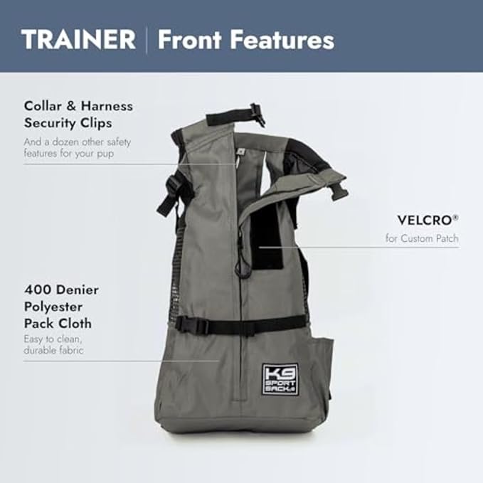 K9 Sport Sack Trainer - X-Small, Iron Gate - Ideal for Dogs with 9-12” Back Length - Backpack-Style Training Carrier - Meant for Quick, Non-Strenuous Activities