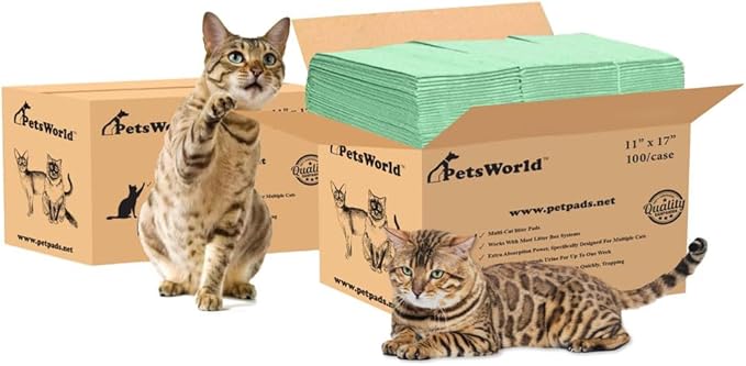 PetsWorld Universal Fit Multi-Cat Pad Refills for Litter Box, Fresh Scented, Ultra-Absorbent, Odor Control, Pack of 200