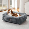 Washable Dog Bed for Small Medium Dogs - Rectangle Orthopedic Corduroy Fleece Pet Bed with Removable Cover and Nonskid Bottom, Calming Puppy Bed Soft Pet Sofa, Grey(25x21x7inchs)
