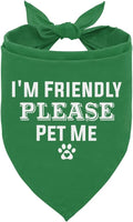 I'm Friendly Please Pet Me Dog Bandana - Green Triangle Scarf for Small to Large Dogs (D50)