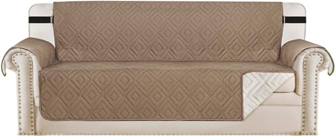 H.VERSAILTEX Reversible Sofa Slipcover Furniture Protector Water Resistant 2" Elastic Straps Sofa Cover Couch Covers Pets Fit Sitting Width Up to 78" (Oversized Sofa: 86" x 132", Taupe Brown/Beige)