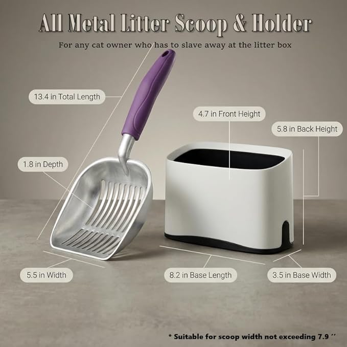 Heavy Duty Cat Litter Scoop with Holder - All Metal Cat Litter Scooper with Holder - Speed Sifter Litter Box Scooper Captures All Clumps - Aluminum Cats Litter Scooper (Purple)