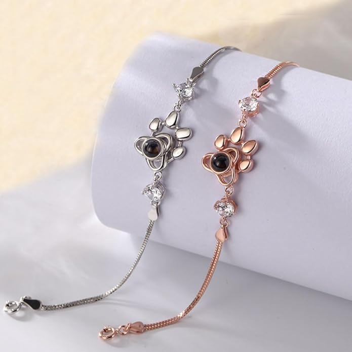 Custom Photo Projection Bracelet Dog Paw Bracelets Personalized Photo Bracelet with Picture inside Pet Dog Cat Paw Charm Picture Bracelets for Christmas Anniversary