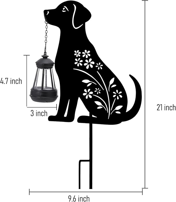Bshine Dog Solar Light Outdoor Garden Decoration, Waterproof Metal Stake Black Outdoor Statue Lantern, Lawn Ornaments for Yard, Path, Patio, Sculpture Black Dog Gift Halloween Decor Housewarming Gift