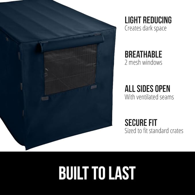 GORILLA GRIP Dog Crate Covers Compatible with Amazon Basics Dog Crates, All Sides Open, Privacy Cover Fits 42" Wire Kennel, Breathable Mesh Windows, Light Reducing Puppy Training Cage Topper, Navy