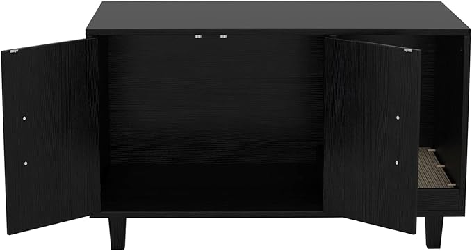 GDLF Modern Wood Pet Crate Cat Washroom Hidden Litter Box Enclosure Furniture House as Table Nightstand with Scratch Pad,Stackable (Black)
