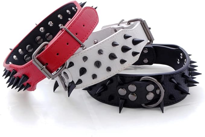 Serijoars Spiked Studded Dog Collar, PU Leather Dog Collar, Adjustable Pet Collars for Medium or Large Breed Pet (M, Gold Brown3)