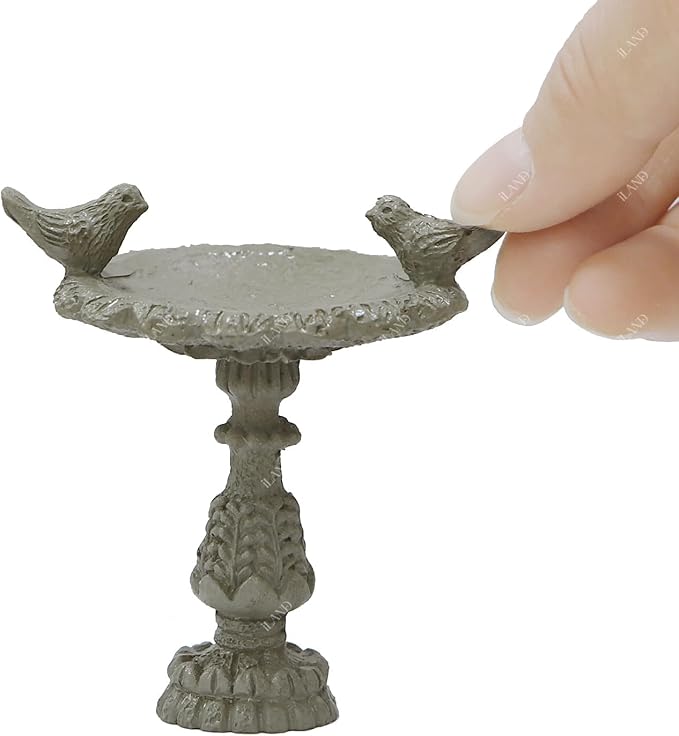 iLAND 1/12 Scale Fairy Garden Accessories Outdoor Miniature Birdbath Fountain & 2 Lion Wall Reliefs Mini Ornaments for Garden Dollhouse Décor Dollhouse Accessories