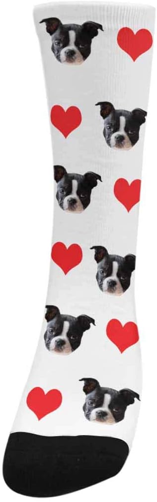 Custom Face Socks, Personalized Dog Lover Pet Photo Picture on Socks Unisex Athletic Crew Socks for Men Women
