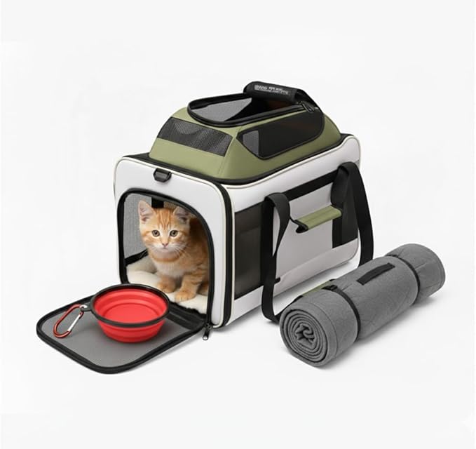 Cat Carrier Dog Carrier Airline Approved, Pet Carrier for 2 Cats Small Medium Dogs, Soft Cat Carrier 18x15x15 with Foldable Bowl & Washable Pad, TSA Approved Dog Carriers by Luniko Shop (Cream)
