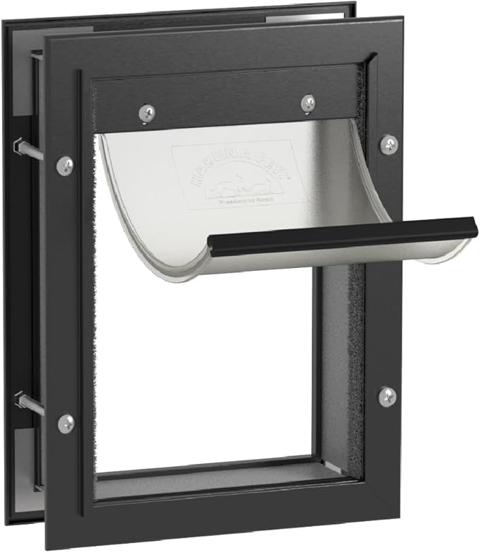 Hakuna Pets Deluxe Aluminum Pet, Cat and Dog Door with 2-Way Locking Panel for Screens, Doors and Walls up to 2.8" Thick, Small, Black